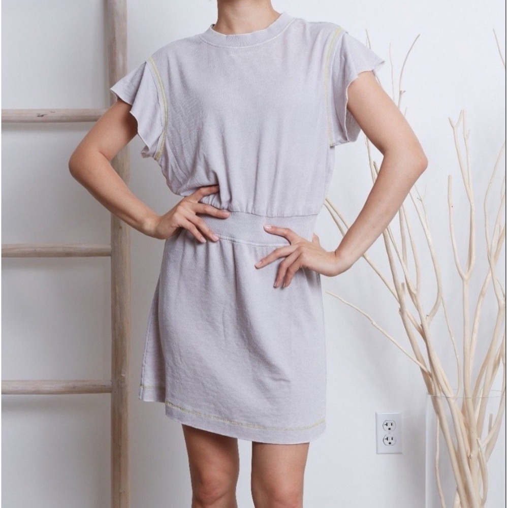 Grey State Cleo Dress Size 4 Flutter Sleeve Gray Terry Mini Dress Comfy Casual